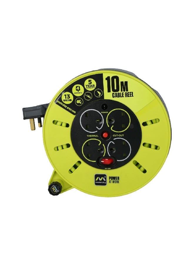 ماستربلاج بكرة تمديد 13 أمبير رباعية الاتجاهات باللونين الاسود والاخضر بطول 10 متر من ماستر بلاغ CMU10134SL - Image 1