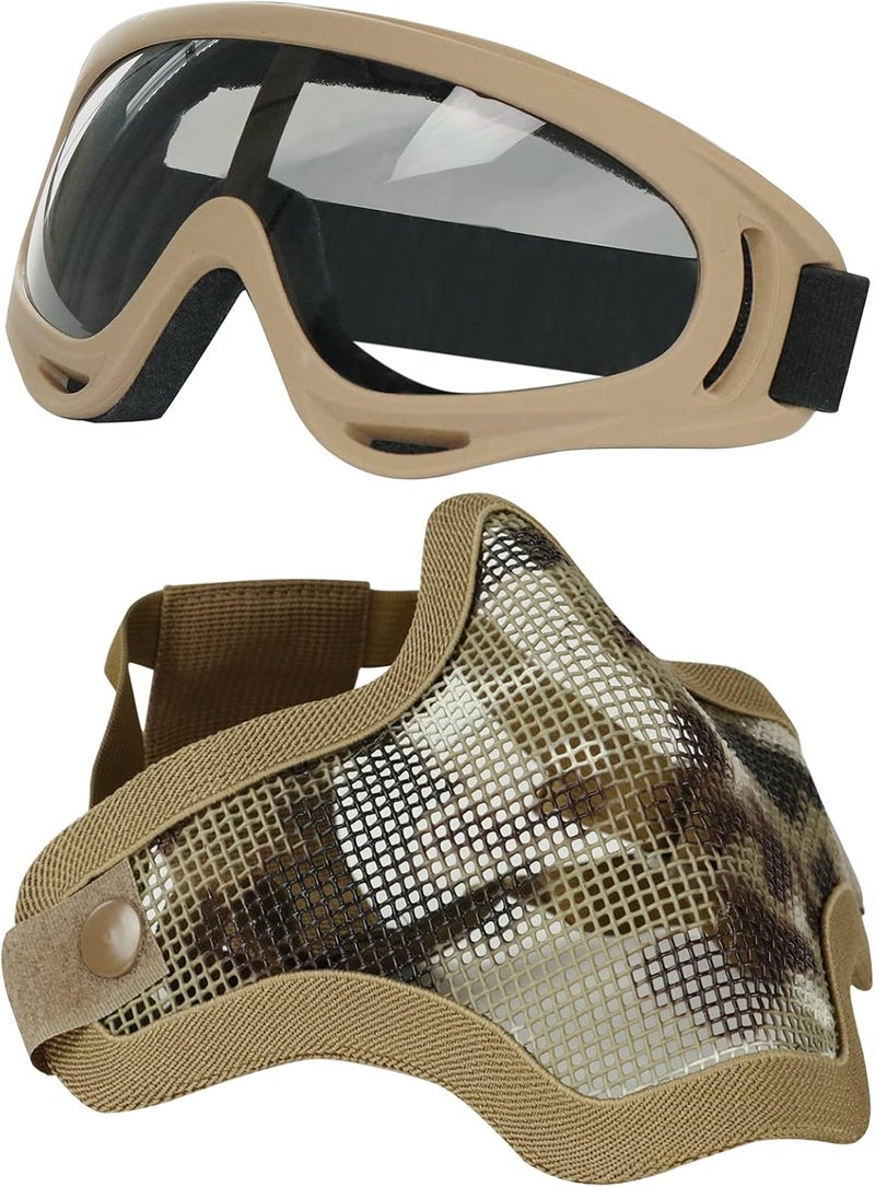 Aoutacc Airsoft Mask and Goggles, Airsoft Half Face Mask Steel Mesh and Goggles Set for CS Paintball Shooting War Game Cosplay - Image 1