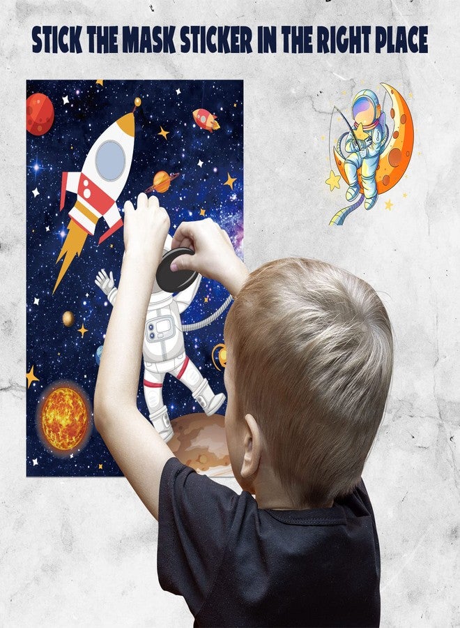 نيزيو مجموعة ألعاب الفضاء الخارجي (52 قطعة): قناع دبوس على رائد الفضاء، ملصق لعبة رائد الفضاء مع عصابات للعينين وملصقات، مثالية لحفلات أعياد ميلاد الأطفال ذات طابع النظام الشمسي والفضاء. - Image 5