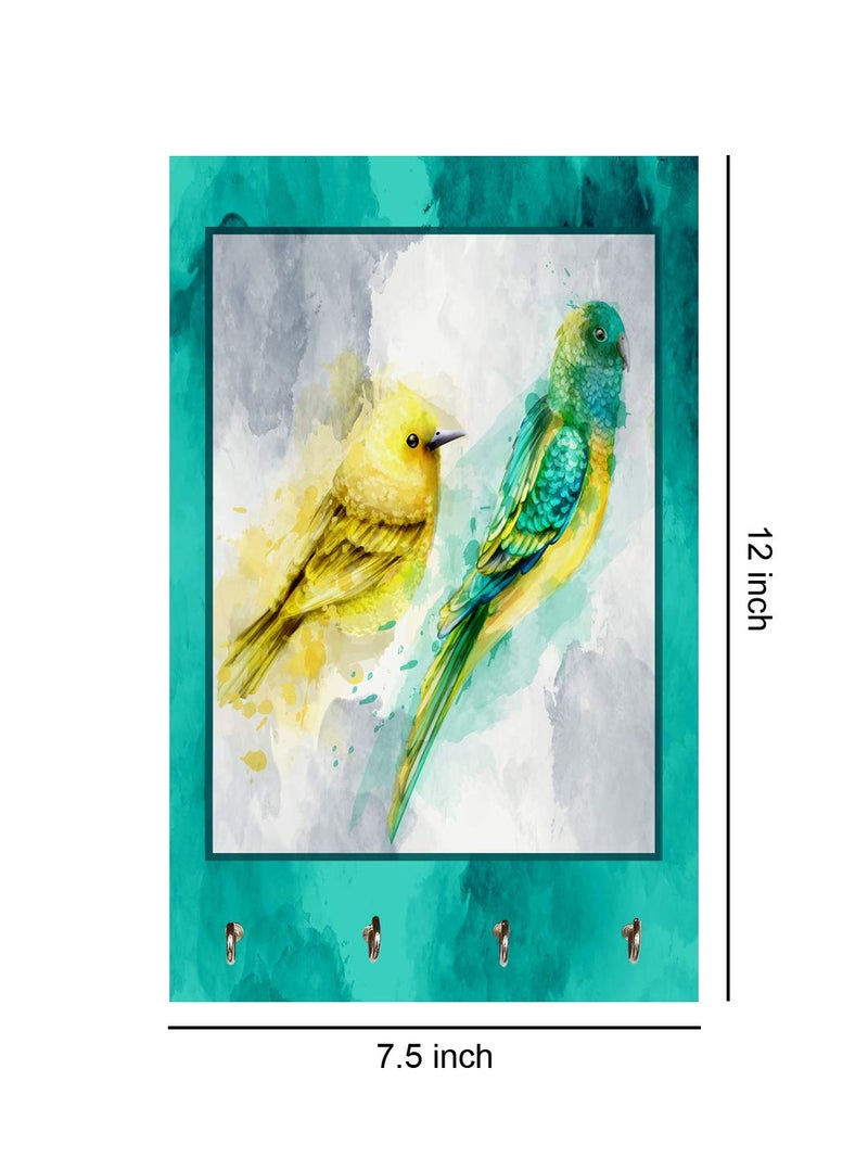 999STORE hook keychain holder wall mount hanger organizer Parrot And Sparrow key stand for wall (MDF_7.5X12 Inch_Multi) KeyholderP134 - Image 4