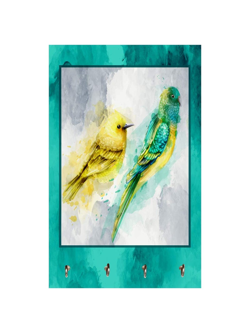 999STORE hook keychain holder wall mount hanger organizer Parrot And Sparrow key stand for wall (MDF_7.5X12 Inch_Multi) KeyholderP134 - Image 2