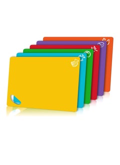 Flexible Plastic Cutting Board Mats, Set of 6 Colorful Chopping Boards, Cutting Boards for Kitchen Dishwasher Safe, Cutting Mat For Cooking with Food Icons Kitchen Gifts