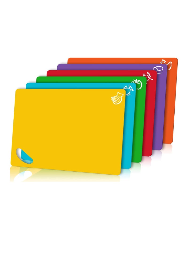 Excefore - Flexible Plastic Cutting Board Mats, Set of 6 Colorful Chopping Boards, Cutting Boards for Kitchen Dishwasher Safe, Cutting Mat For Cooking with Food Icons Kitchen Gifts - Image 1