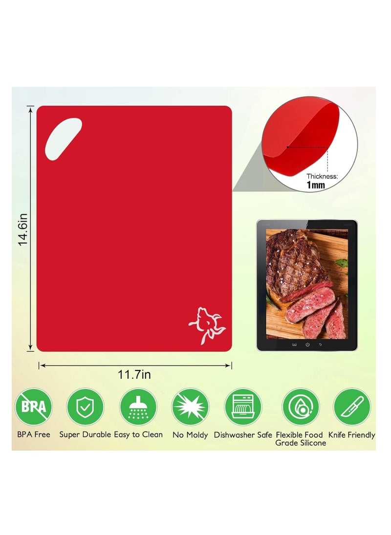 Excefore - Flexible Plastic Cutting Board Mats, Set of 6 Colorful Chopping Boards, Cutting Boards for Kitchen Dishwasher Safe, Cutting Mat For Cooking with Food Icons Kitchen Gifts - Image 1