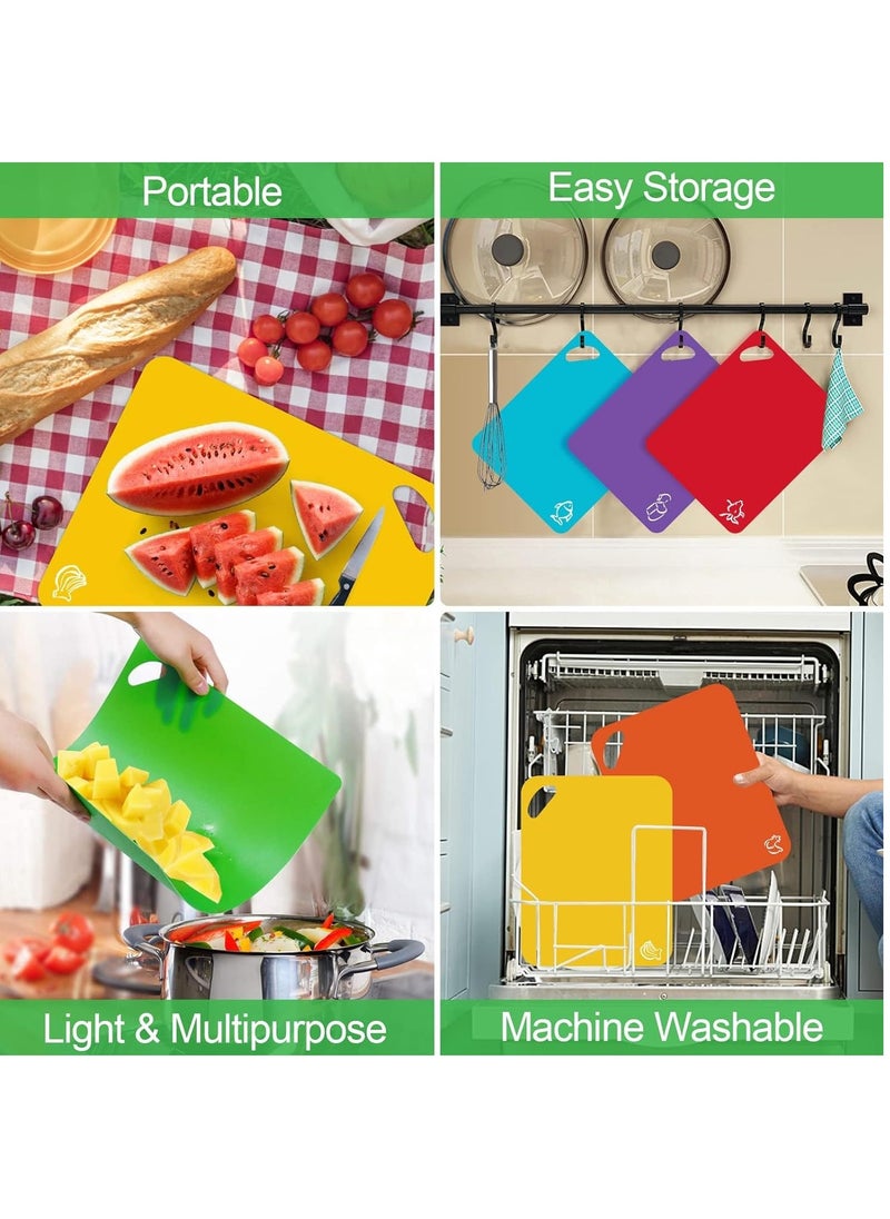 Excefore - Flexible Plastic Cutting Board Mats, Set of 6 Colorful Chopping Boards, Cutting Boards for Kitchen Dishwasher Safe, Cutting Mat For Cooking with Food Icons Kitchen Gifts - Image 1