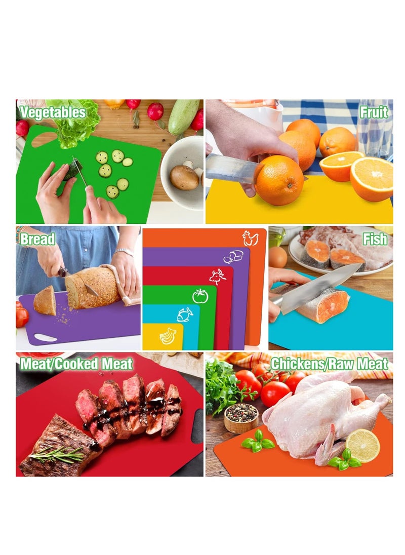 Excefore - Flexible Plastic Cutting Board Mats, Set of 6 Colorful Chopping Boards, Cutting Boards for Kitchen Dishwasher Safe, Cutting Mat For Cooking with Food Icons Kitchen Gifts - Image 1