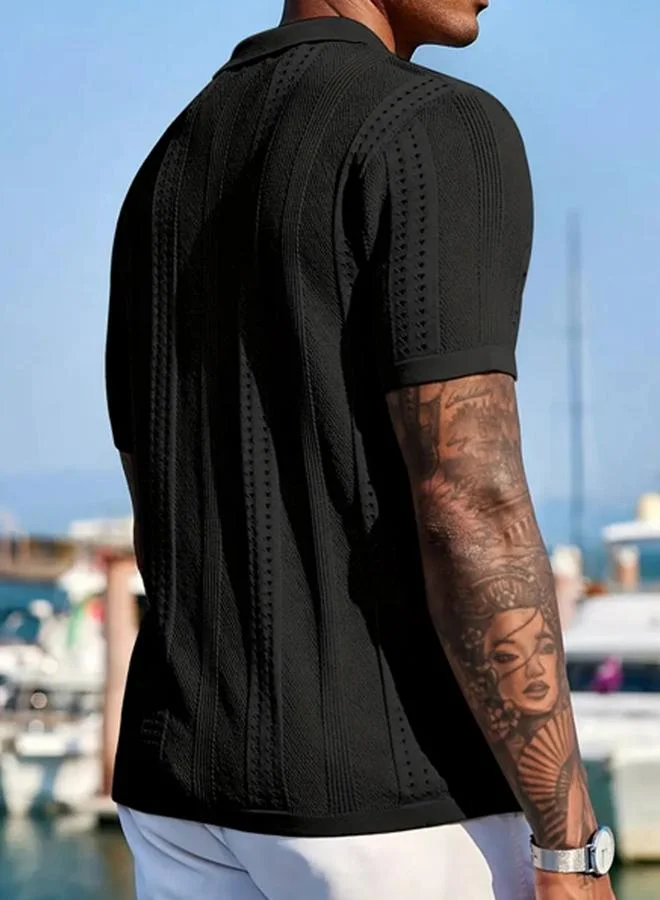 Take Two Men Textured Knit Shirt with Spread Collar