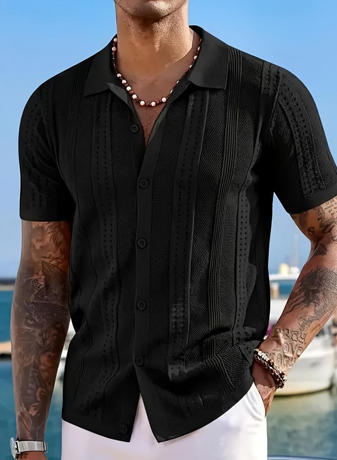 تايك تو قميص محبوك بارز الملمس بياقة واسعة - Image 1