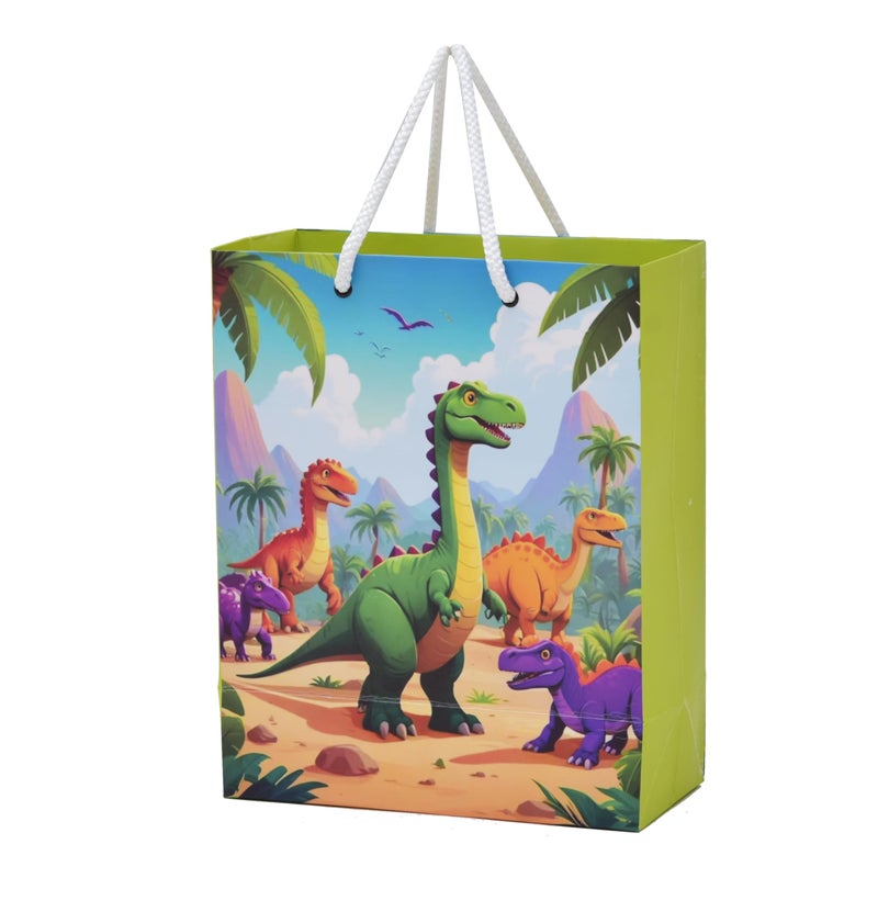 PPJ ® -HAPPY BIRTHDAY DINOSAUR (CARTOON THEME) PARTY (10 Pcs.) PAPER CARRY BAG, 10 Inch X 8 Inch X 4 Inch RETURN GIFT/HAPPY BIRTHDAY/RETURN GIFTS/GIFTS/GIFT BAGS/GIFT COVERS (Pack of 10) - Image 1