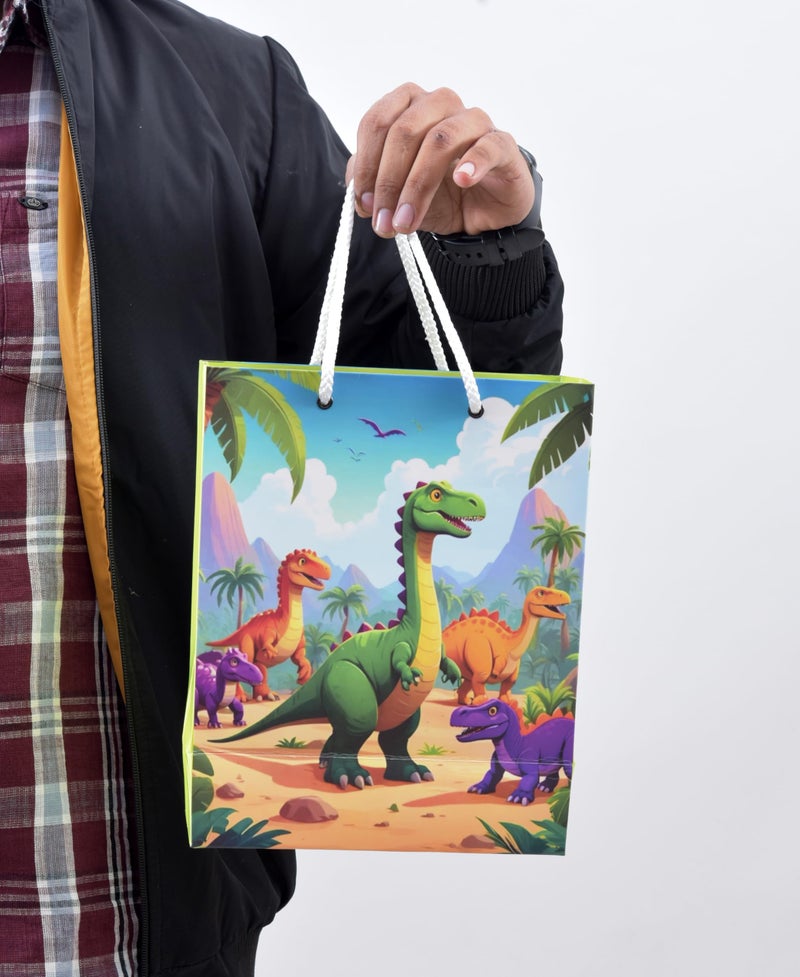 PPJ ® -HAPPY BIRTHDAY DINOSAUR (CARTOON THEME) PARTY (10 Pcs.) PAPER CARRY BAG, 10 Inch X 8 Inch X 4 Inch RETURN GIFT/HAPPY BIRTHDAY/RETURN GIFTS/GIFTS/GIFT BAGS/GIFT COVERS (Pack of 10) - Image 2