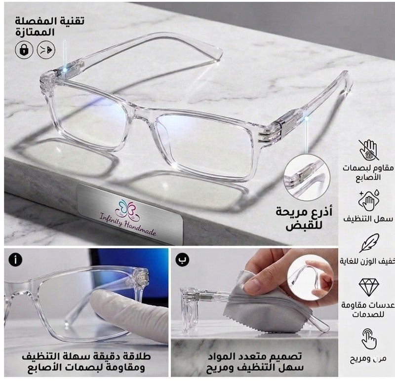 3 نظارات قراءة للرجال والنساء، مريحة ومقاومة للخدش، مناسبة للهواتف وأجهزة الكمبيوتر، متوفرة بجميع المقاسات والألوان، مع حافظة ومنديل قطني مجاني - Image 2
