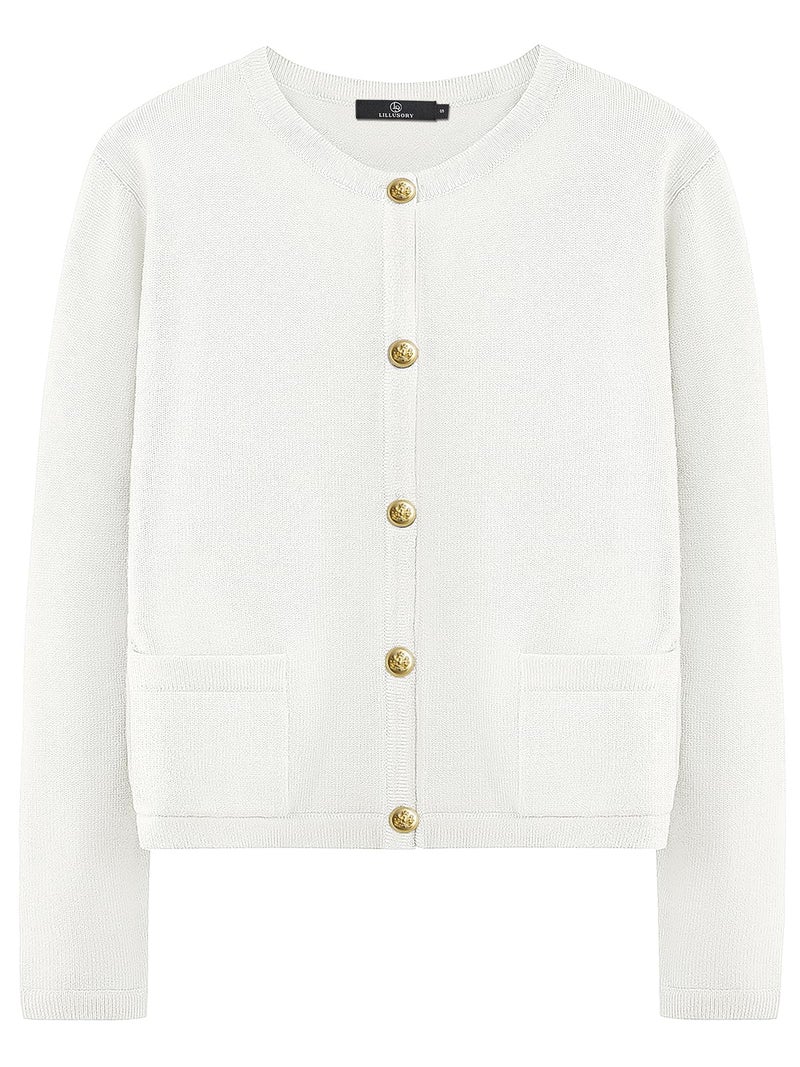 LILLUSORY Women Cardigan Sweaters Fall Outfit Clothes Fashion Cropped Jackets Trendy 2025 Casual Long Sleeve Tops AWhite M