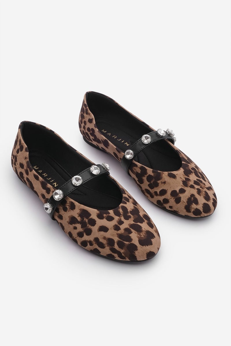 Margin Women's Banded Stone Leopard Patterned Ballerinas