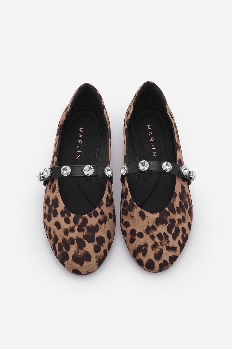 MARJIN Margin Women's Banded Stone Leopard Patterned Ballerinas  - Image 5