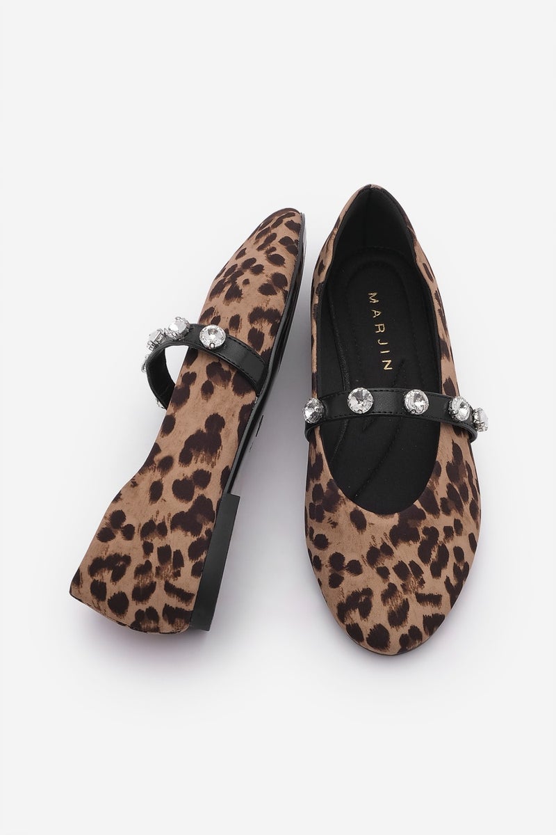 Margin Women's Banded Stone Leopard Patterned Ballerinas