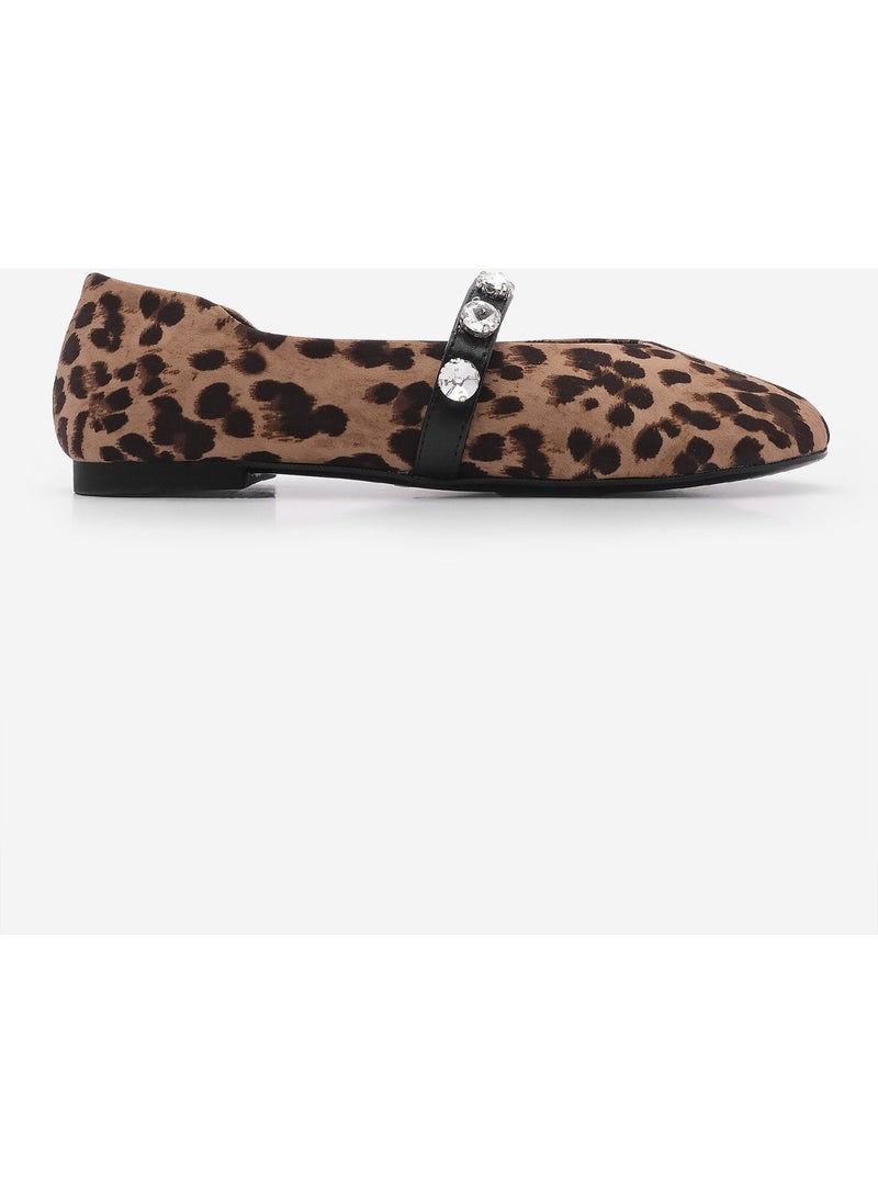 MARJIN Margin Women's Banded Stone Leopard Patterned Ballerinas  - Image 1