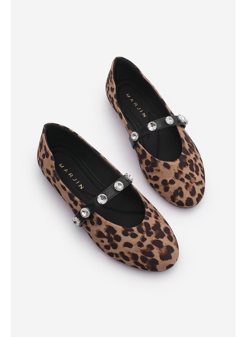 MARJIN Margin Women's Banded Stone Leopard Patterned Ballerinas  - Image 3