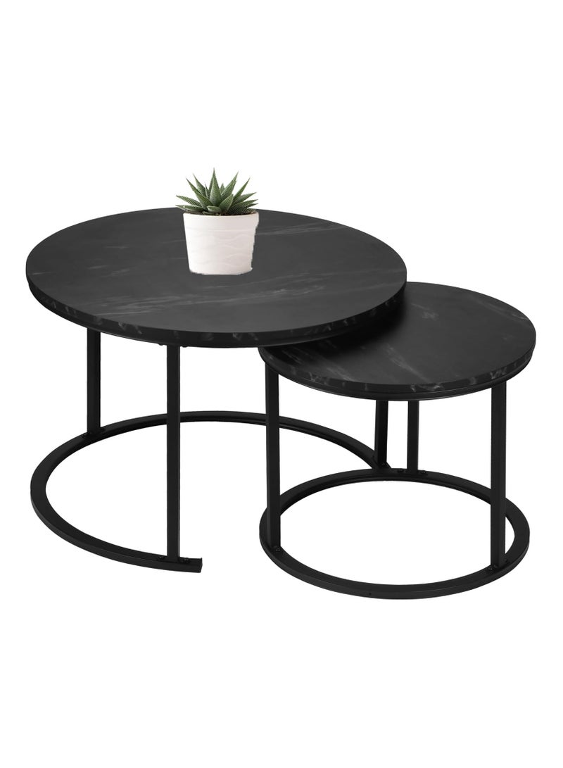 DubaiGallery Round Coffee Tables, Set of 2 End Table, Nesting Tables, Side Table with Metal Frame for Living Room/Bedroom/Balcony/Office/Apartment, - Image 1