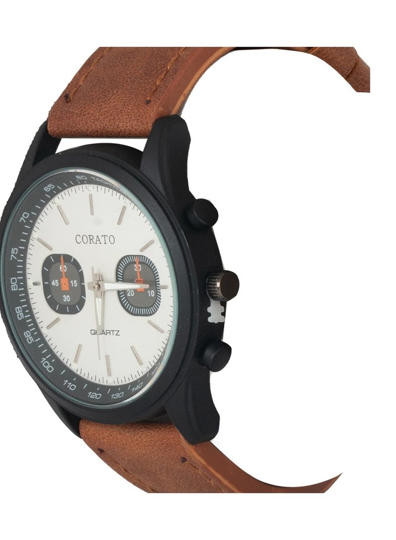 كوراتو ساعة  كوراتو جلد البني كوارتز - Image 2