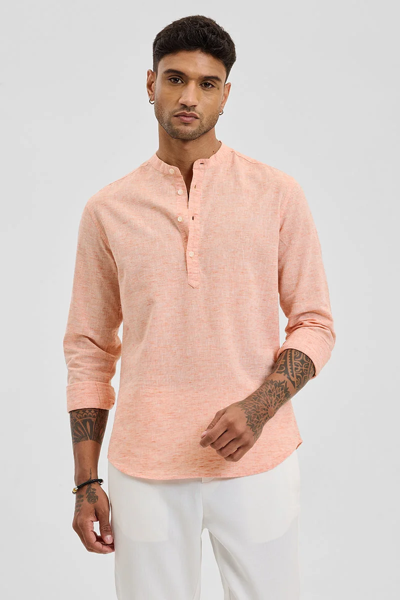 SNITCH Peach Textured Long Sleeve Slim Fit Shirt