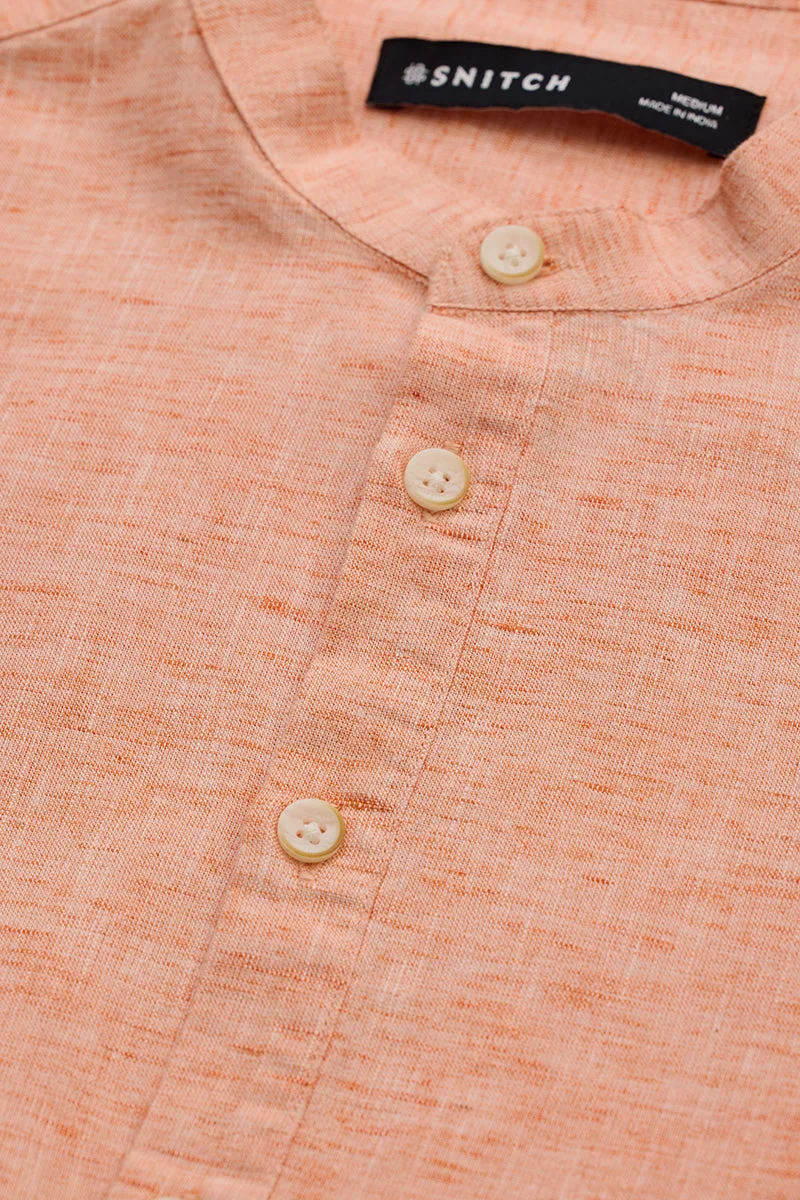 SNITCH Peach Textured Long Sleeve Slim Fit Shirt