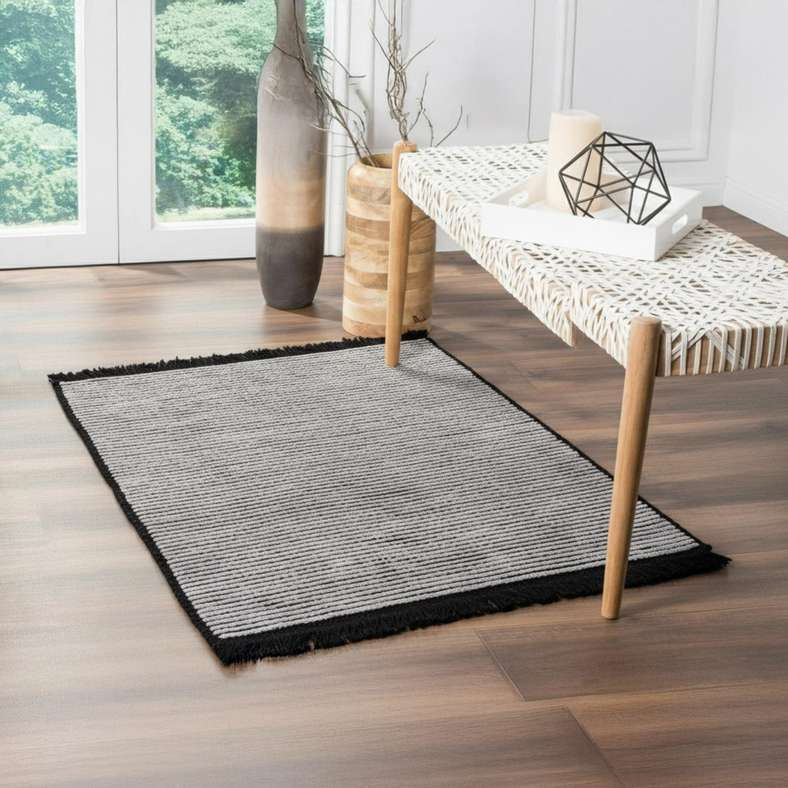 Pan Home Chennile Lux Flat Woven Dhurrie 60x90cm - Black - 253AAI9900195 - Image 1