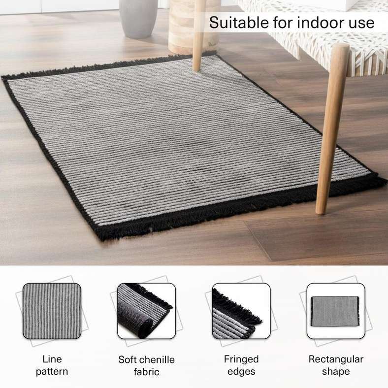 Pan Home Chennile Lux Flat Woven Dhurrie 60x90cm - Black - 253AAI9900195 - Image 5