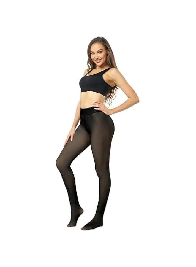 Fleece Lined Tights Sheer Women Fake Translucent Warm Winter Thermal Pantyhose Sheer Thick Tights Black X-Large/XX-Large - Image 2