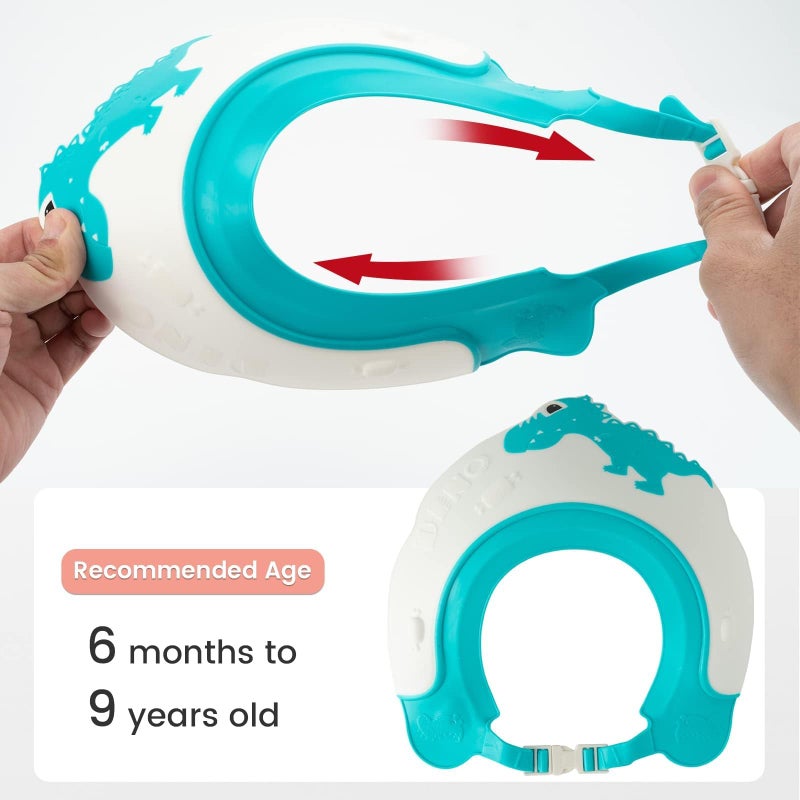 FUNUPUP Baby Shower Cap for Kids, Baby Bath Shampoo Visor Cap Hair Washing Shield Adjustable Silicone Bath Hat for Toddler Girls and Boys (Dinosaur,Blue) - Image 3
