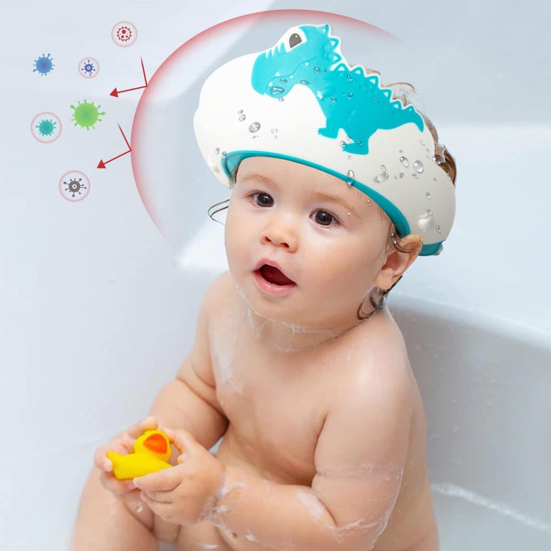 FUNUPUP Baby Shower Cap for Kids, Baby Bath Shampoo Visor Cap Hair Washing Shield Adjustable Silicone Bath Hat for Toddler Girls and Boys (Dinosaur,Blue) - Image 5