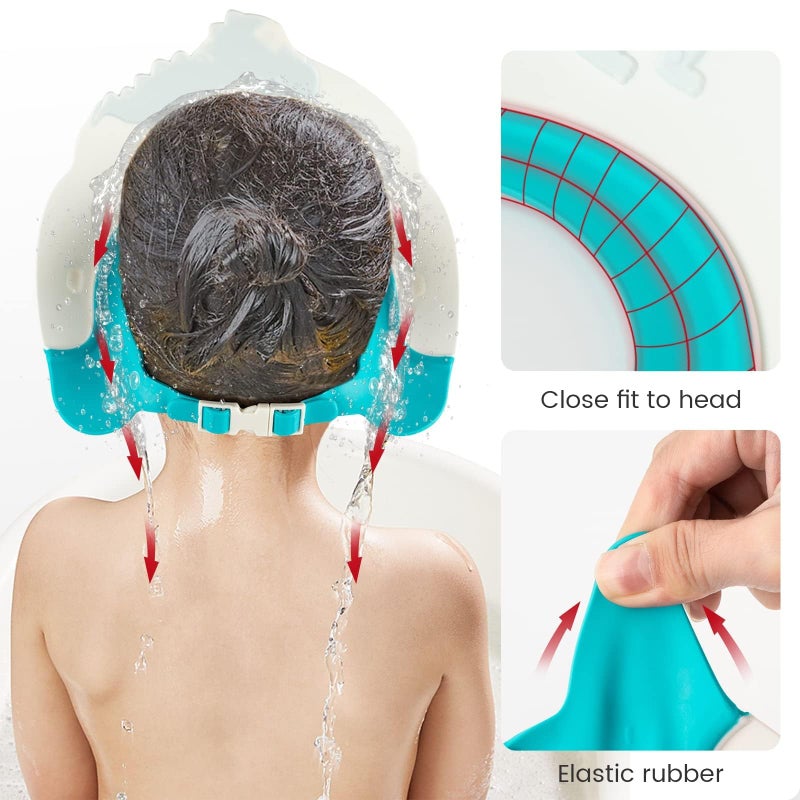 FUNUPUP Baby Shower Cap for Kids, Baby Bath Shampoo Visor Cap Hair Washing Shield Adjustable Silicone Bath Hat for Toddler Girls and Boys (Dinosaur,Blue) - Image 4