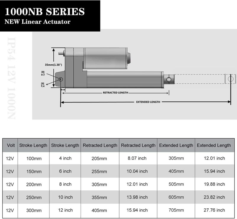 DC HOUSE 8 Inch Linear Actuator Motor 1000N DC12V with Mounting Brackets - Image 2