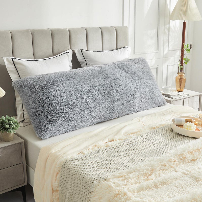 LIFEREVO Body Pillow Cover with Zipper Closure Luxury Shaggy Ultra Soft Plush Faux Fur Pillowcase 20""x54"" for Bed Couch Microfiber Long Pillowshams for Adults Pregnant Women/Mother/Wife(Gray)