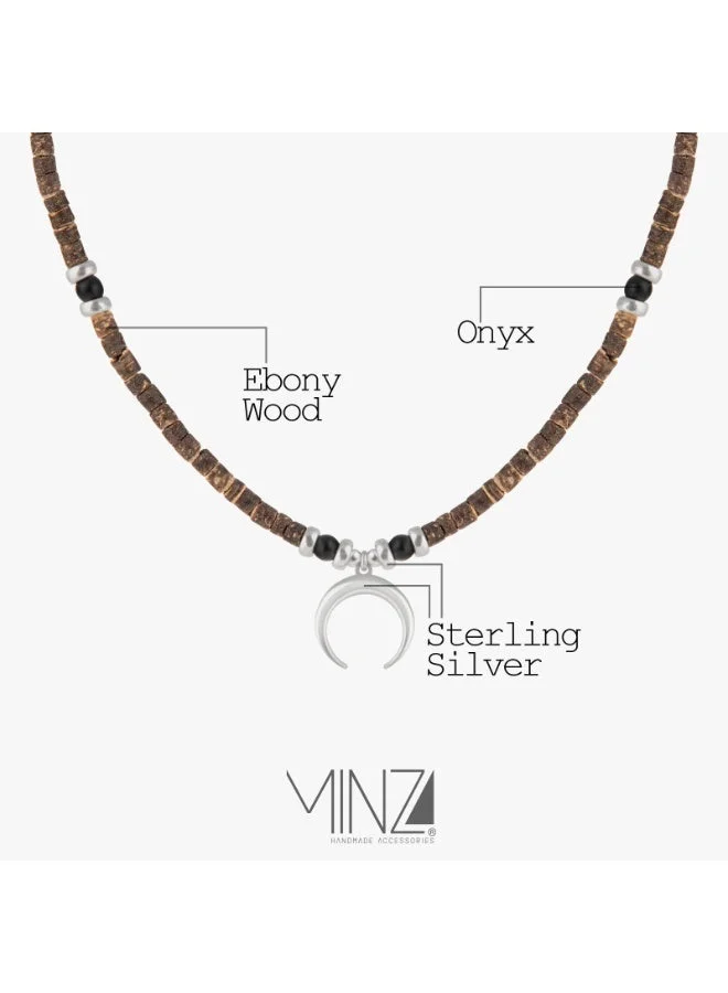 Minza  Minza " Maui " Pure 925 Sterling Silver, Ebony & Onyx Stones, Handmade Necklace for Men, Pendant and Beaded Necklace, 5.800 grams of Silver, Jewelry for Casual & Special Occasion for Men | Best Price UAE