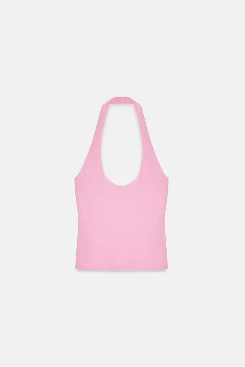 Dilvin Bright Pink DILVIN Halterneck Cut-Out Slim Fit Blouse for Women | Best Price UAE