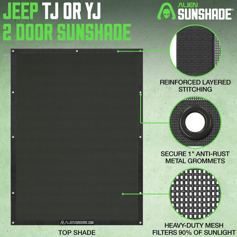 Alien Sunshade Jeep Wrangler TJ Sun Shade (1996-2006) & YJ (1987-1995) Jeep Wrangler Accessories, Full Length Mesh Sun Shade for TJ & YJ 2 Door, Blocks UV, Wind, Noise, Bikini Top Cover (Black) - Image 5