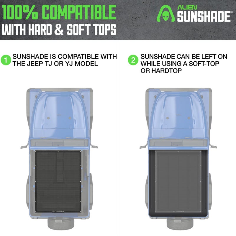 Alien Sunshade Jeep Wrangler TJ Sun Shade (1996-2006) & YJ (1987-1995) Jeep Wrangler Accessories, Full Length Mesh Sun Shade for TJ & YJ 2 Door, Blocks UV, Wind, Noise, Bikini Top Cover (Black) - Image 4