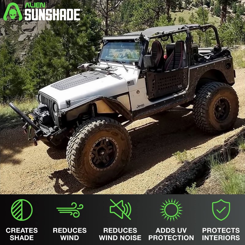 Alien Sunshade Jeep Wrangler TJ Sun Shade (1996-2006) & YJ (1987-1995) Jeep Wrangler Accessories, Full Length Mesh Sun Shade for TJ & YJ 2 Door, Blocks UV, Wind, Noise, Bikini Top Cover (Black) - Image 2