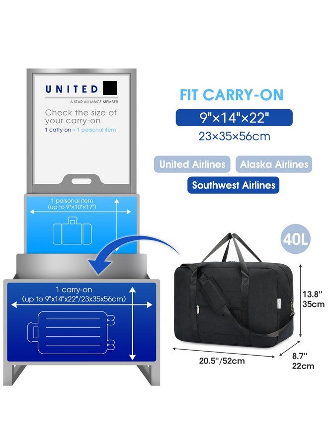 Narwey Carry on luaggage 22x14x9 Airlines Approved Foldable Carry on Bag Travel Duffel Packable Duffle Overnight for Women and Men 40L (Black) - Image 1