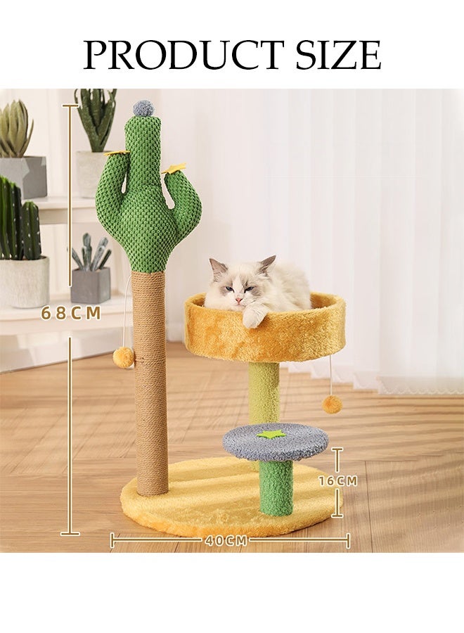 DUNISO Multifunctional Creative Cactus Cat Climbing Frame Plant Style Cat Play Tower with Premium Sisal Rope Easy to Assemble Multi Level Platform Cat Tree with 2 Interactive Dangling Balls - Image 4