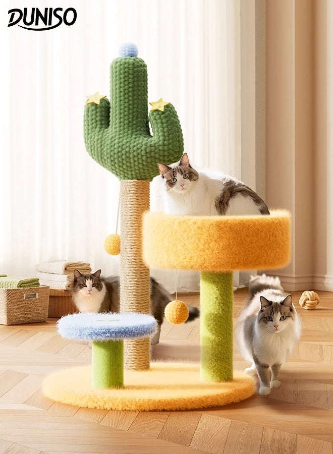 DUNISO Multifunctional Creative Cactus Cat Climbing Frame Plant Style Cat Play Tower with Premium Sisal Rope Easy to Assemble Multi Level Platform Cat Tree with 2 Interactive Dangling Balls - Image 1