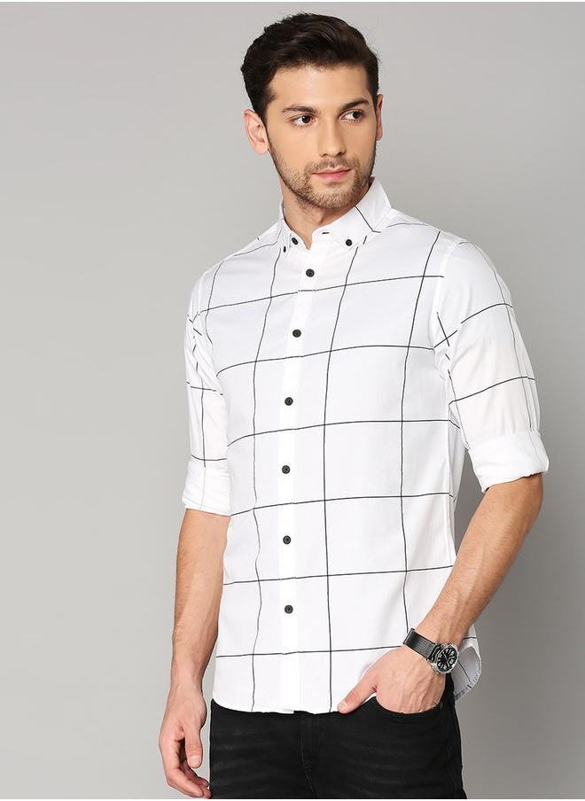 Dennis Lingo Slim Fit White Men's Solid Shirt, Spread Collar, Full Sleeves, 100% Cotton,  - Image 3