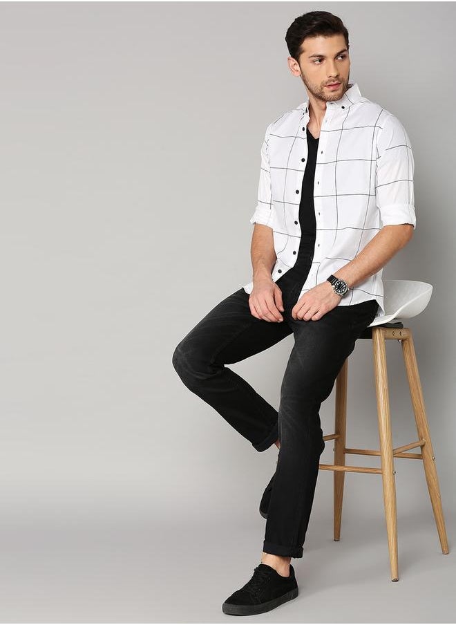 Dennis Lingo Slim Fit White Men's Solid Shirt, Spread Collar, Full Sleeves, 100% Cotton,  - Image 5