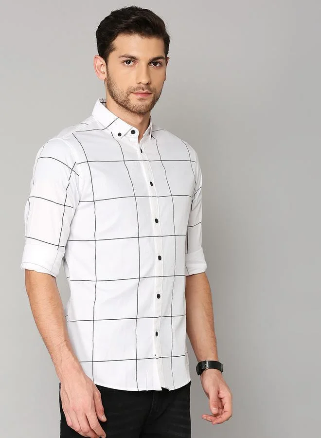 Dennis Lingo Slim Fit White Men's Solid Shirt, Spread Collar, Full Sleeves, 100% Cotton,