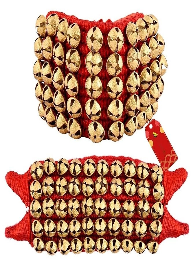 SPEHUB Brass Ghungroo Anklets Bells (5 Line Double string Pad, Red, Pair) - Image 2