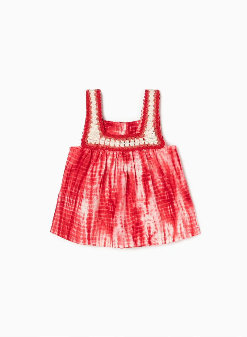 زيبي Top with Crochet for Girls, Red/White