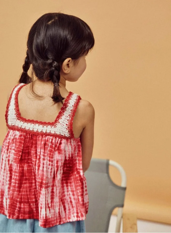 زيبي Top with Crochet for Girls, Red/White
