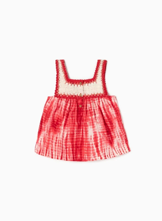 زيبي Top with Crochet for Girls, Red/White