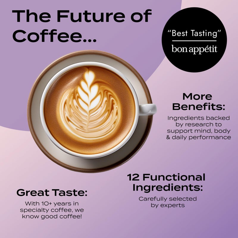 Atlas+ Latte Superblend- Premium Mushroom Coffee with Collagen, Probiotics, D3 & B12, Lion’s Mane, Reishi, Cordyceps, Coconut- for Energy, Focus, Immunity & Gut Health- 40 Servings (2 Bags) - Image 4