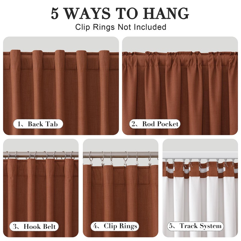 Joywell Terracotta Linen 100% Blackout Curtains 84 Inches Long  Rod Pocket Back Tab Hook Belt Thermal Insulated Drapes Total Room Darkening for Bedroom Living Room with Hooks(2 Panels 52 x 84) - Image 2